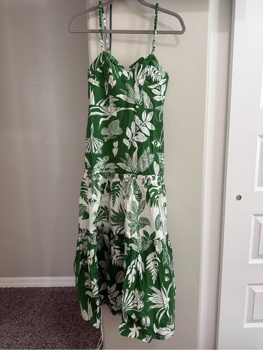 FARM Rio Green and White Botanical Maxi Dress